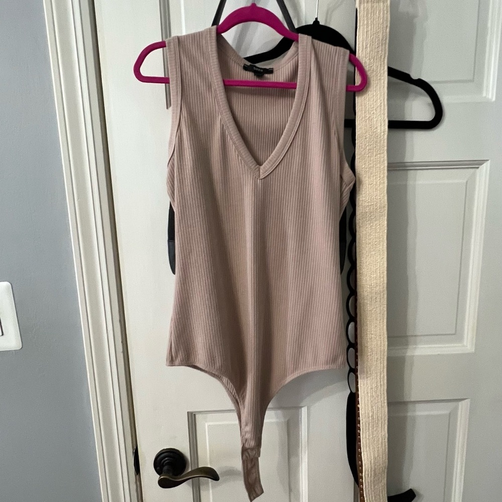 DREW Sleeveless Ribbed Bodysuit - Tan